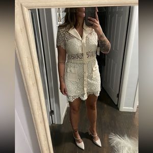 Self portrait cream rose lace mini dress